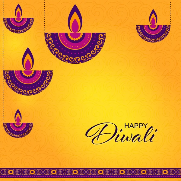 Glad Diwali Firande Koncept Med Orient Lit Oljelampor Diya Gul — Stock vektor