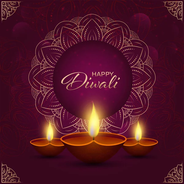 Happy Diwali Affiche Ontwerp Met Realistische Lit Oil Lampen Diya — Stockvector