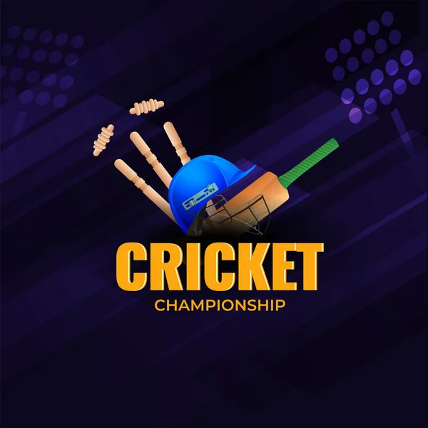 Cricket Meisterschaft Konzept Mit Helm Wicket Stump Und Fledermaus Illustration — Stockvektor