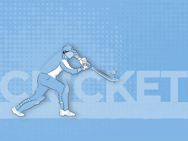 Blue Halftone Effect Background Cartoon Batsman Player Playing Pose — Stock Vector