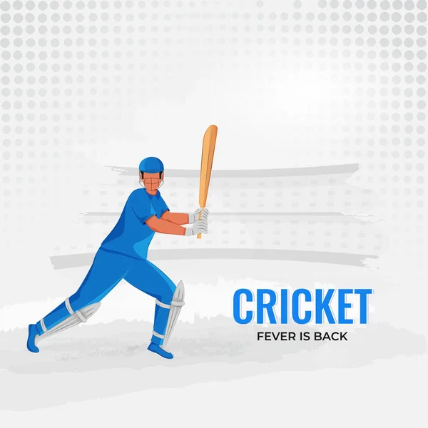 Cricket Fever Back Poster Design Faceless Batsman Player White Halftone — Stock Vector