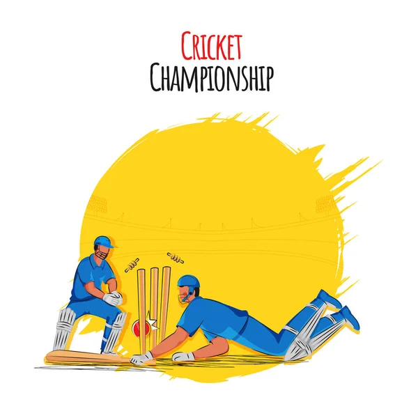 Concepto Campeonato Cricket Ilustración Batsman Run Out Wicket Keeper Pie — Vector de stock