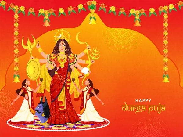 Feliz Durga Puja Celebración Fondo Con Hindú Mitología Diosa Durga — Vector de stock