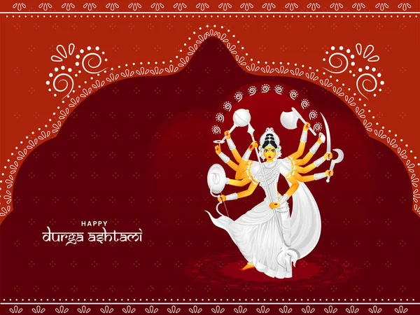 Feliz Durga Ashtami Celebração Fundo Com Mitologia Hindu Deusa Durga — Vetor de Stock