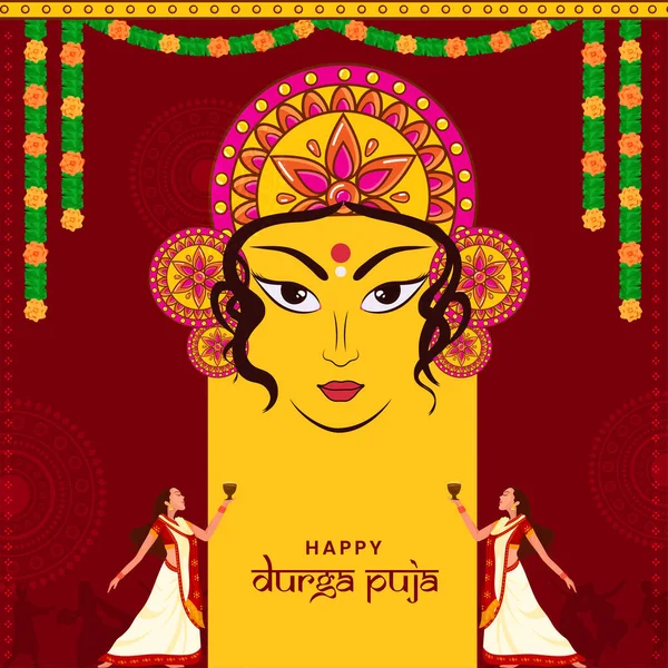 Szczęśliwy Durga Puja Uroczystości Tle Boginią Devi Maa Twarz Bengalskich — Wektor stockowy