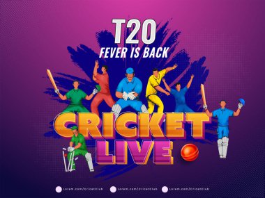 Yüzü Olmayan Kriket Oyuncuları ve Mavi Fırça Efekti Mor Arkaplan Efekti ile T20 Canlı Kriket Gösterisi.