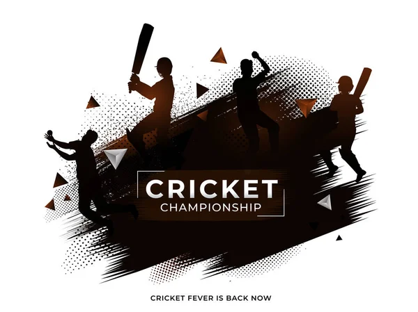 Silhouette Cricket Players Playing Pose Brown Brush Effect Halftone White — Stock Vector