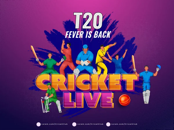 T20 Crimeflive Match Show Безликими Крикетчиками Эффектом Синей Кисти Фиолетовом — стоковый вектор