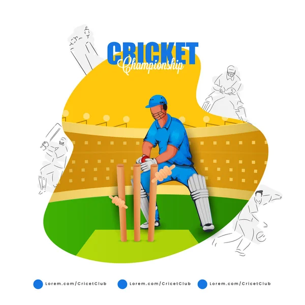 Cricket Championship Concept Wicket Keeper Hit Ball Stumps Abstract Stadium — Vettoriale Stock