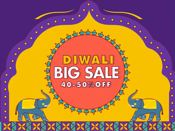 Jusqu Pour Diwali Big Sale Poster Design Avec Des Éléphants — Image vectorielle