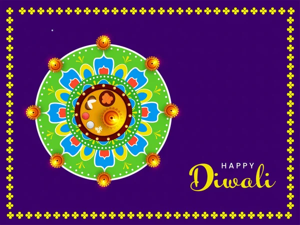 Happy Diwali Celebration Concept Avec Top View Worship Plate Lit — Image vectorielle