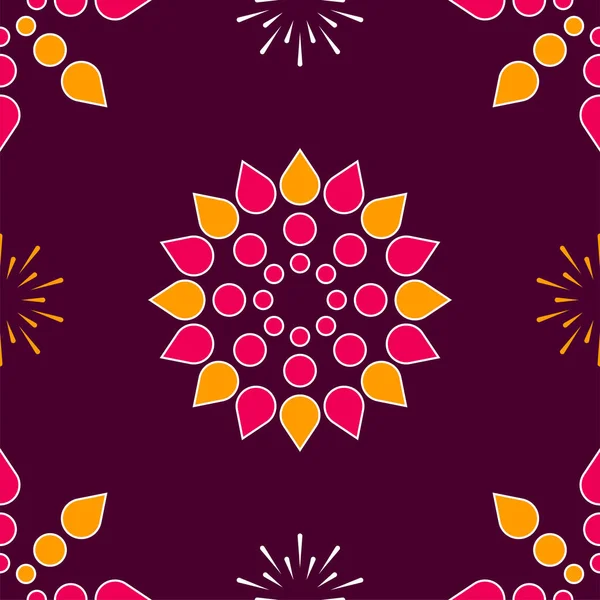Nahtlose Rangoli Oder Blumen Und Feuerwerk Nahtlose Muster Hintergrund — Stockvektor