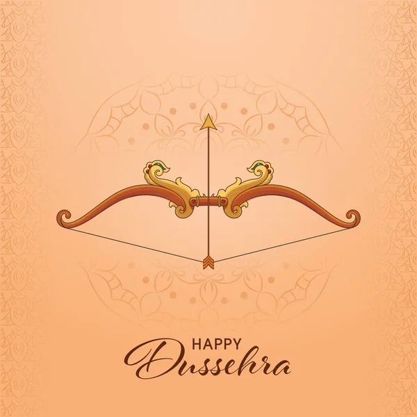 Ευτυχισμένο Dussehra Celebration Concept Τόξο Βέλος Πορτοκαλί Λουλουδάτο Φόντο Μοτίβο — Διανυσματικό Αρχείο