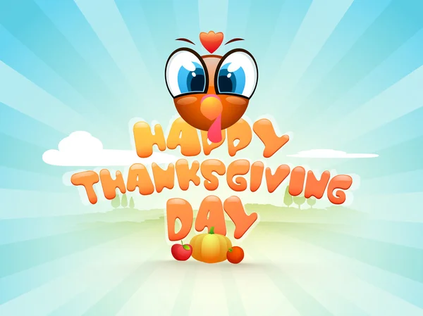 Thanksgiving Day viering met Turkije bird. — Stockvector