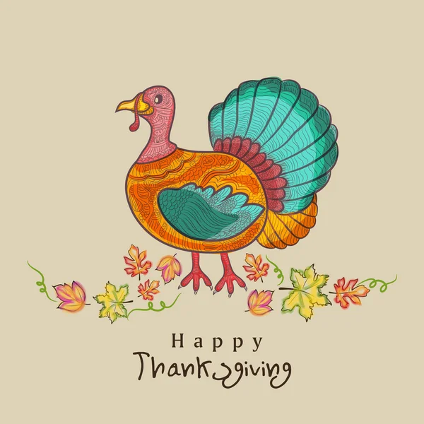 Thanksgiving day celebration with floral decorated turkey bird. — Stock Vector