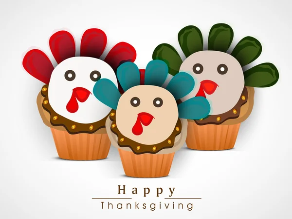 Dia de Ação de Graças celebração com cupcakes de peru . — Vetor de Stock