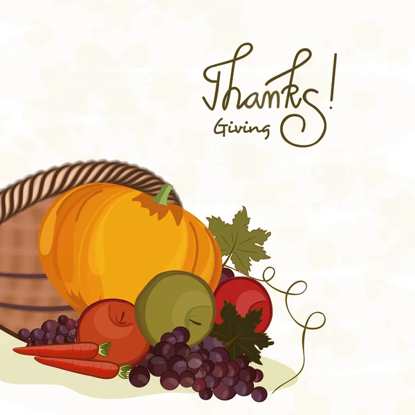 Celebración del Día de Acción de Gracias con verduras y frutas cornucopia . — Vector de stock