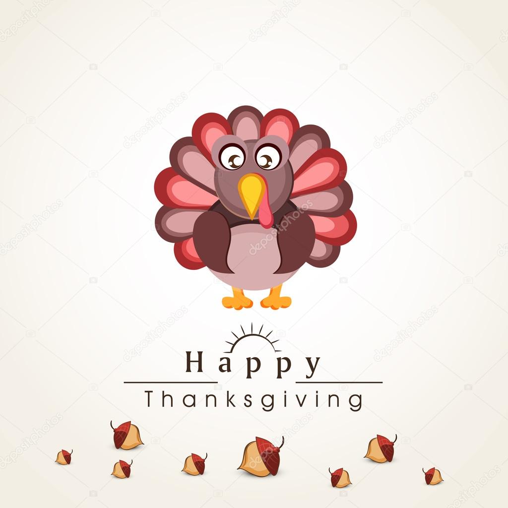 Thanksgiving day celebration with turkey bird and text.