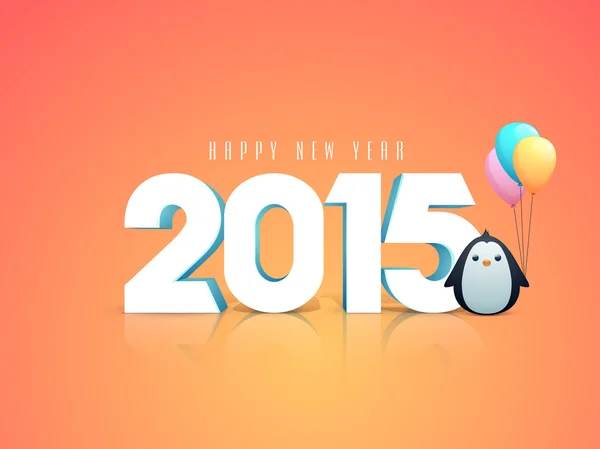 Happy New Year 2015 celebration with penguin. — Stock Vector