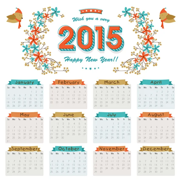 Frohes neues Jahr 2015 stilvoller Kalender. — Stockvektor