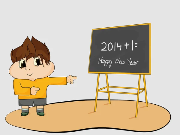 Frohes neues Jahr mit einem Cartoon-Jungen. — Stockvektor