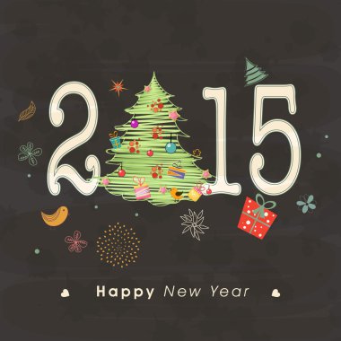 Mutlu yeni yıl 2015 metin tasarım Noel ağacı ile.