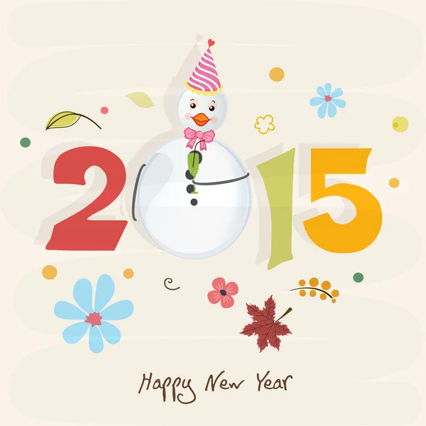 Ευτυχισμένος νέο έτος 2015 κείμενο κομψό σχεδιασμό με χιονάνθρωπος. — Διανυσματικό Αρχείο