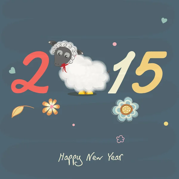 Stijlvolle tekst van Happy New Year met schapen. — Stockvector