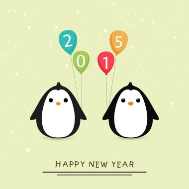 Penguen ile mutlu yeni yıl kutlama.