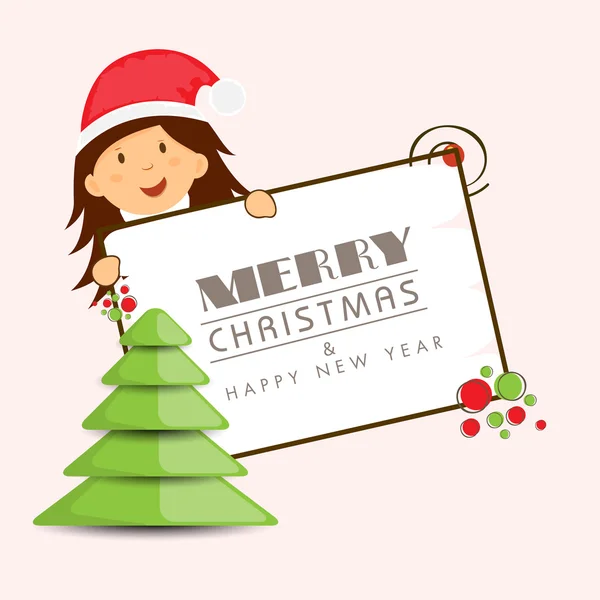 Merry Christmas and Happy New Year celebration with girl and x-m — Stock Vector