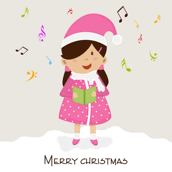 Poster of Merry Christmas with little cute girl. — Stock Vector