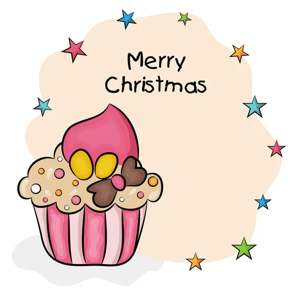 Merry Christmas celebration poster with cupcake. — Stock Vector