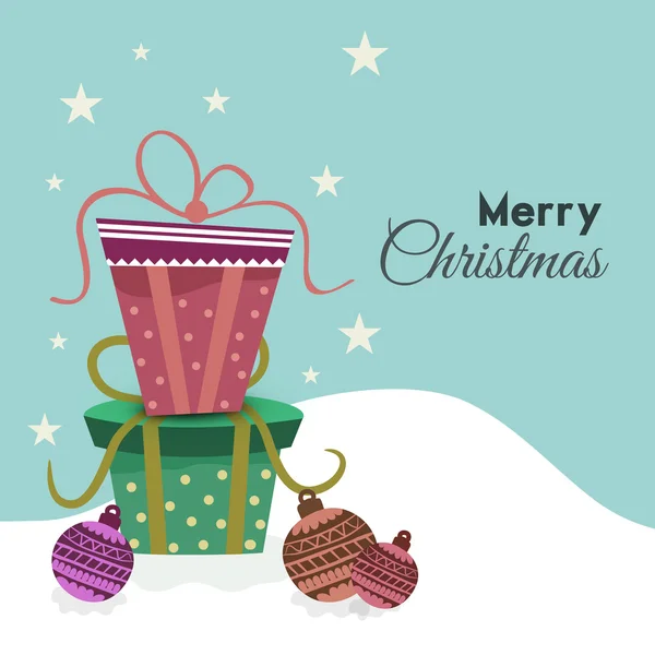 Veselé Vánoce oslava s dárkové krabičky a vánoční koule. — Stockový vektor