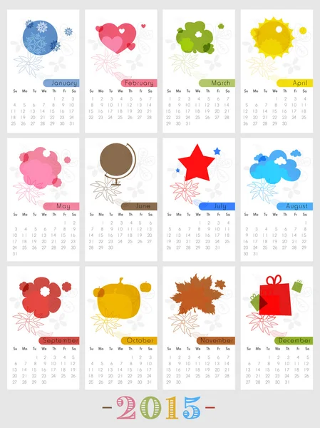 Hermoso 2015 Año calendario diseño . — Archivo Imágenes Vectoriales