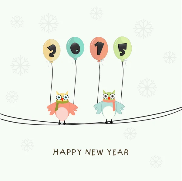 Bonne année célébration avec hibou dessin animé . — Image vectorielle