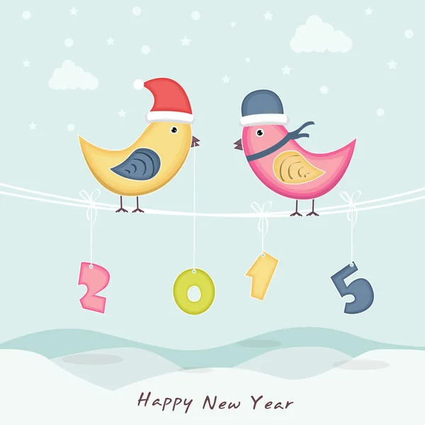 Bonne année célébration avec les oiseaux . — Image vectorielle