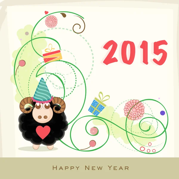 Cartaz de celebração de Ano Novo feliz com ano de ovelhas . — Vetor de Stock