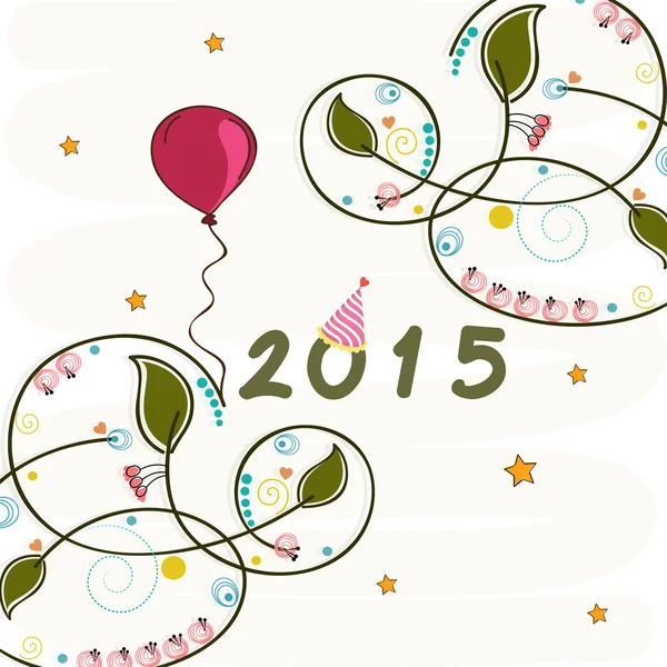 Happy New Year 2015 poster with balloon and decoration. — Stock Vector