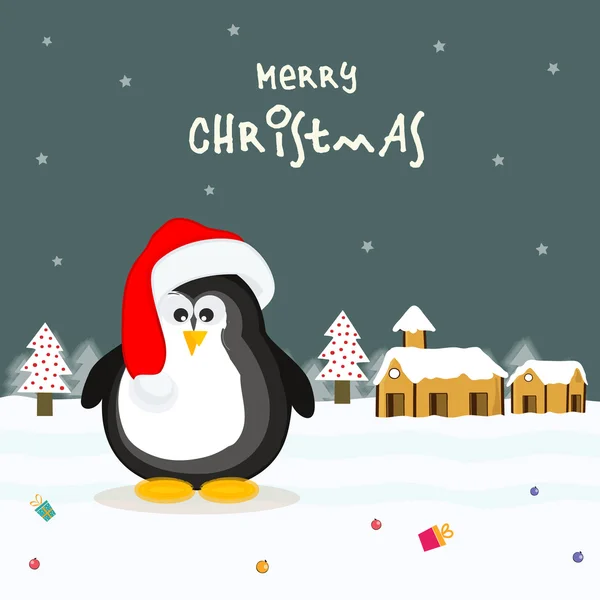 Merry Christmas celebrations with penguin. — Stock Vector