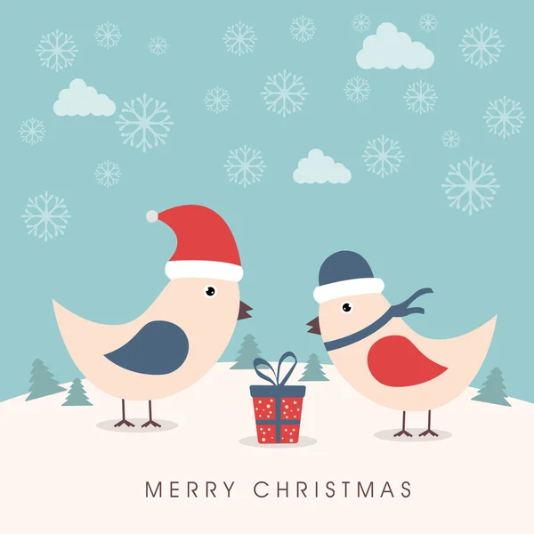 Merry Christmas celebration met schattige liefde vogel en gift box. — Stockvector