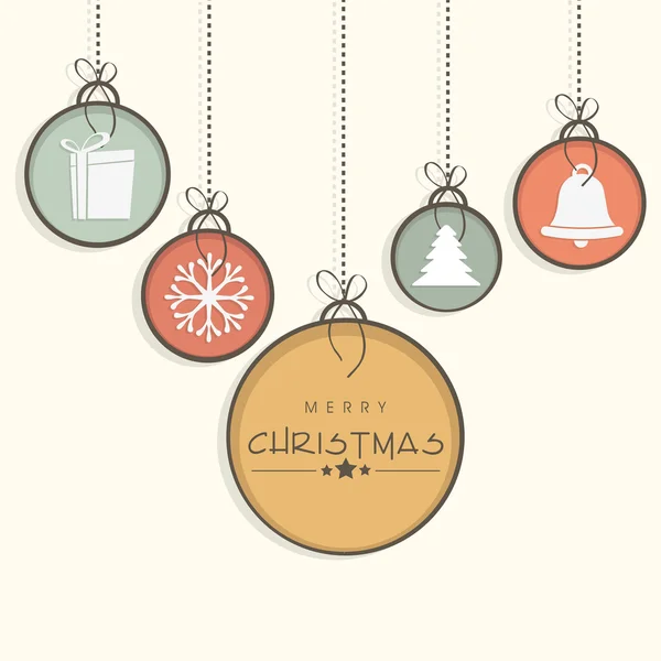 Merry Christmas celebration met hangende objecten. — Stockvector