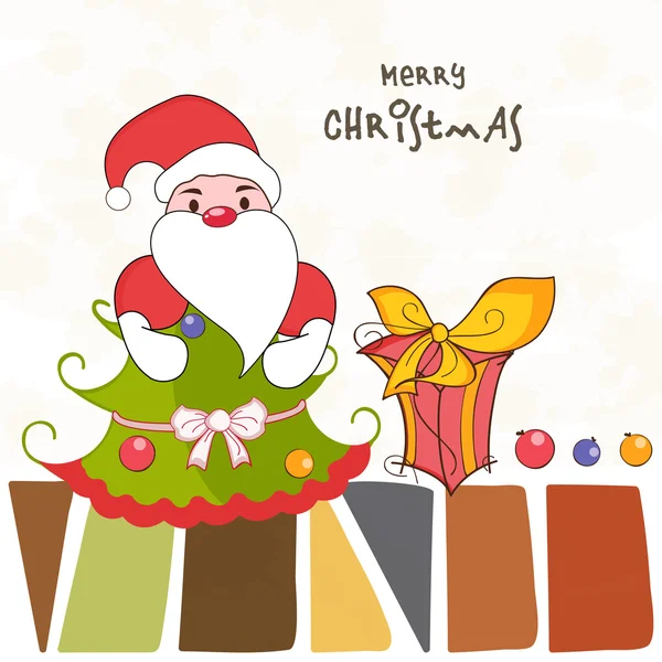 Merry Christmas celebration poster met Santa en xmas boom. — Stockvector