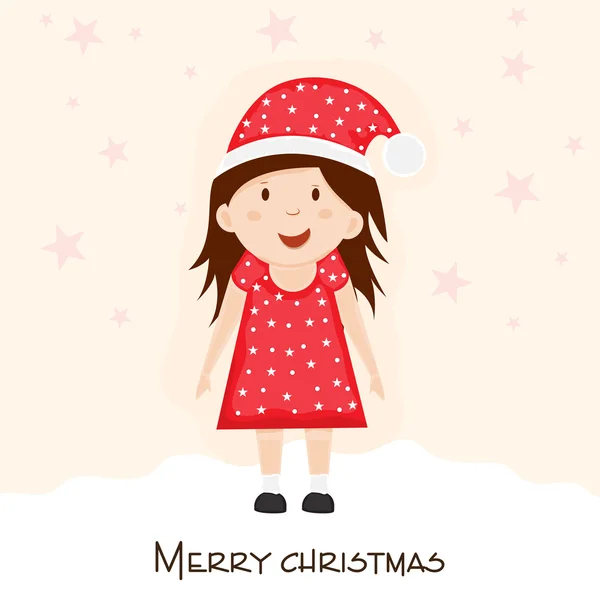 Fröhliche Weihnachtsfeier mit kleinem Mädchen mit Weihnachtsmütze. — Stockvektor
