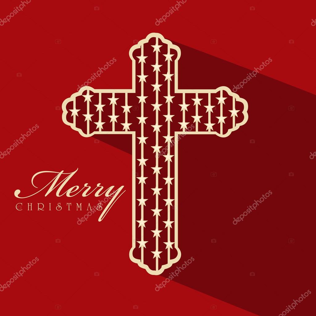 Merry Christmas celebration with christian cross on red background can be use as banner flyer or poster — Wektor od alliesinteract