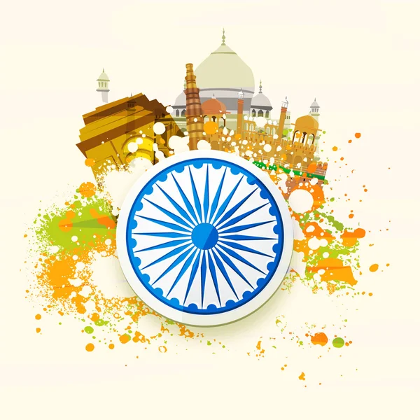 Célèbre monument et roue d'ashok pour la fête de la République indienne . — Image vectorielle