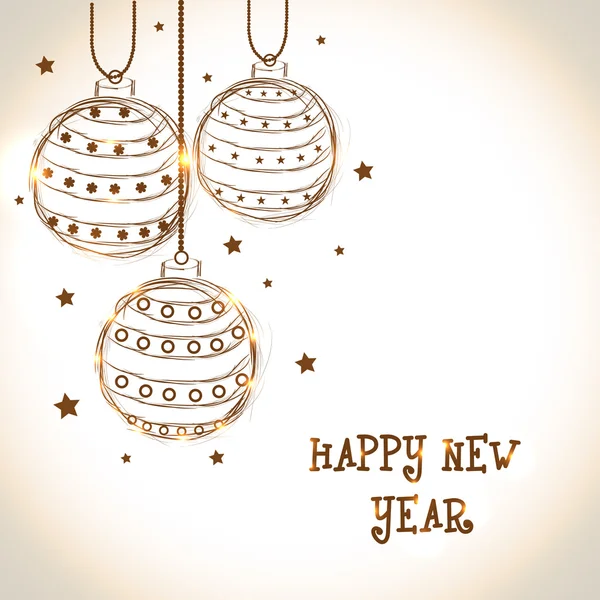 Feliz Año Nuevo 2015 tarjeta de felicitación celebración con bolas de Navidad . — Vector de stock