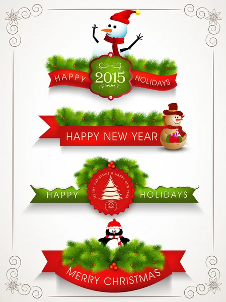 Merry Christmas, Happy New Year en Happy Holidays vieringen. — Stockvector