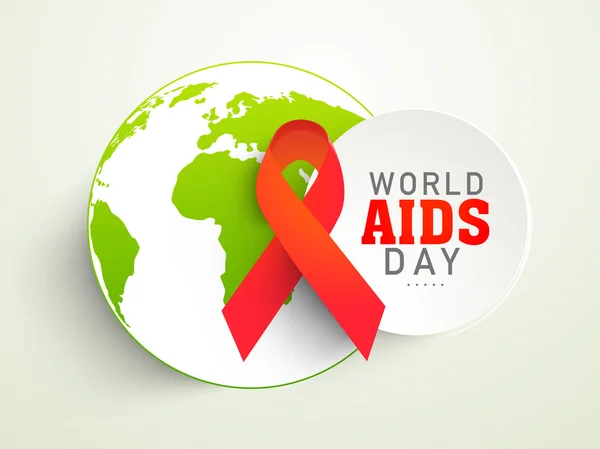 Αυτοκόλλητο με κόκκινη κορδέλα ή υδρόγειο κόσμο Aids ευαισθητοποίησης ημέρα. — Διανυσματικό Αρχείο