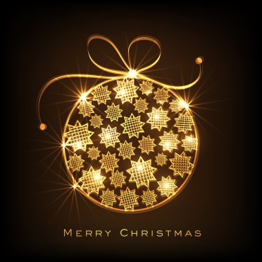 Parlak X-mas topu ile neşeli Noel tebrik kartı.