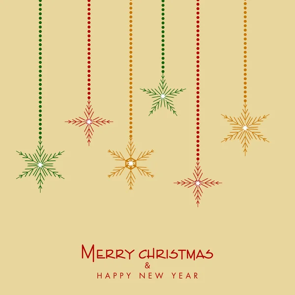 Happy New Year and Merry Christmas celebration with hanging snowflakes. — Stock Vector